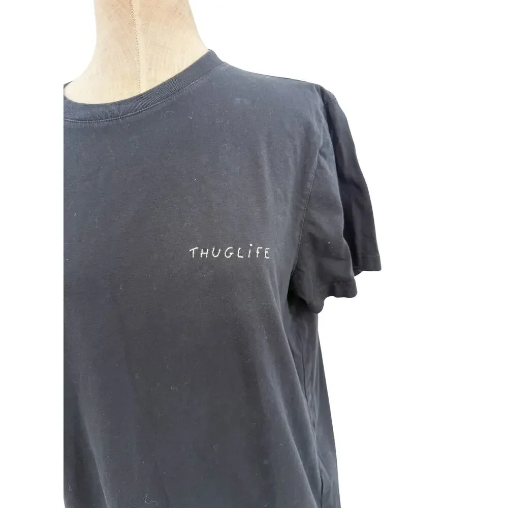 Maison Labiche Thuglife Embroidered Cotton Crewneck Tee Black Size‎ Large